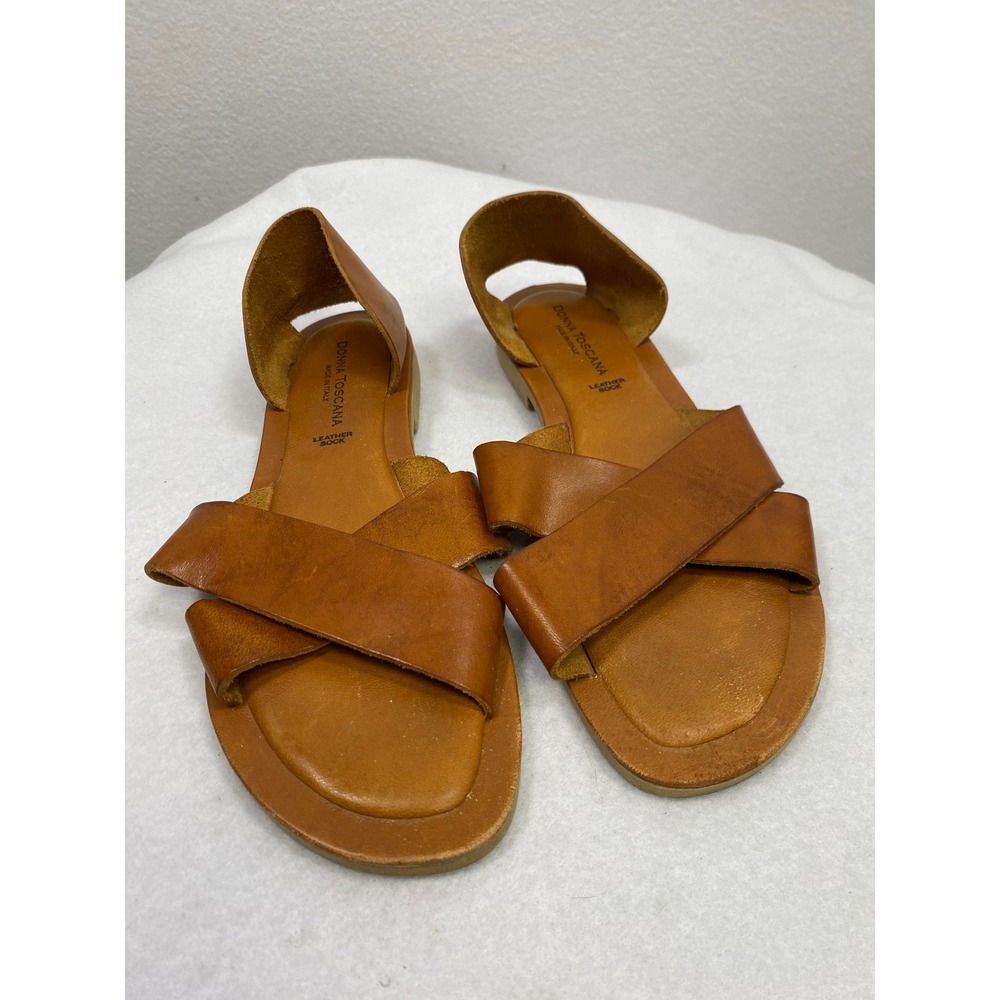 Donna Toscana Leather Sandals Women Brown Made‎ in Italy Flat Slip On Shoes